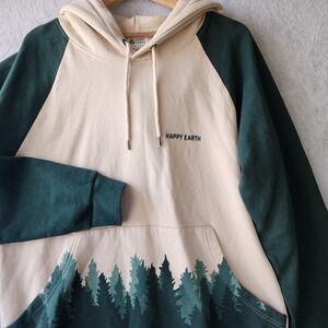 Happy Earth Hoodie Sweatshirt Mens Size XL Fading Forest Organic Cotton Pocket